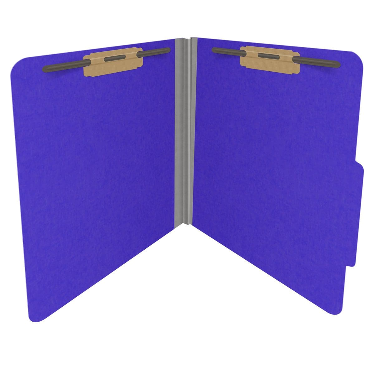 Purple letter size top tab classification folder with 2" gray tyvek expansion and 2" bonded fasteners on inside front and inside back. 18 pt. paper stock. Packaged 25/125.