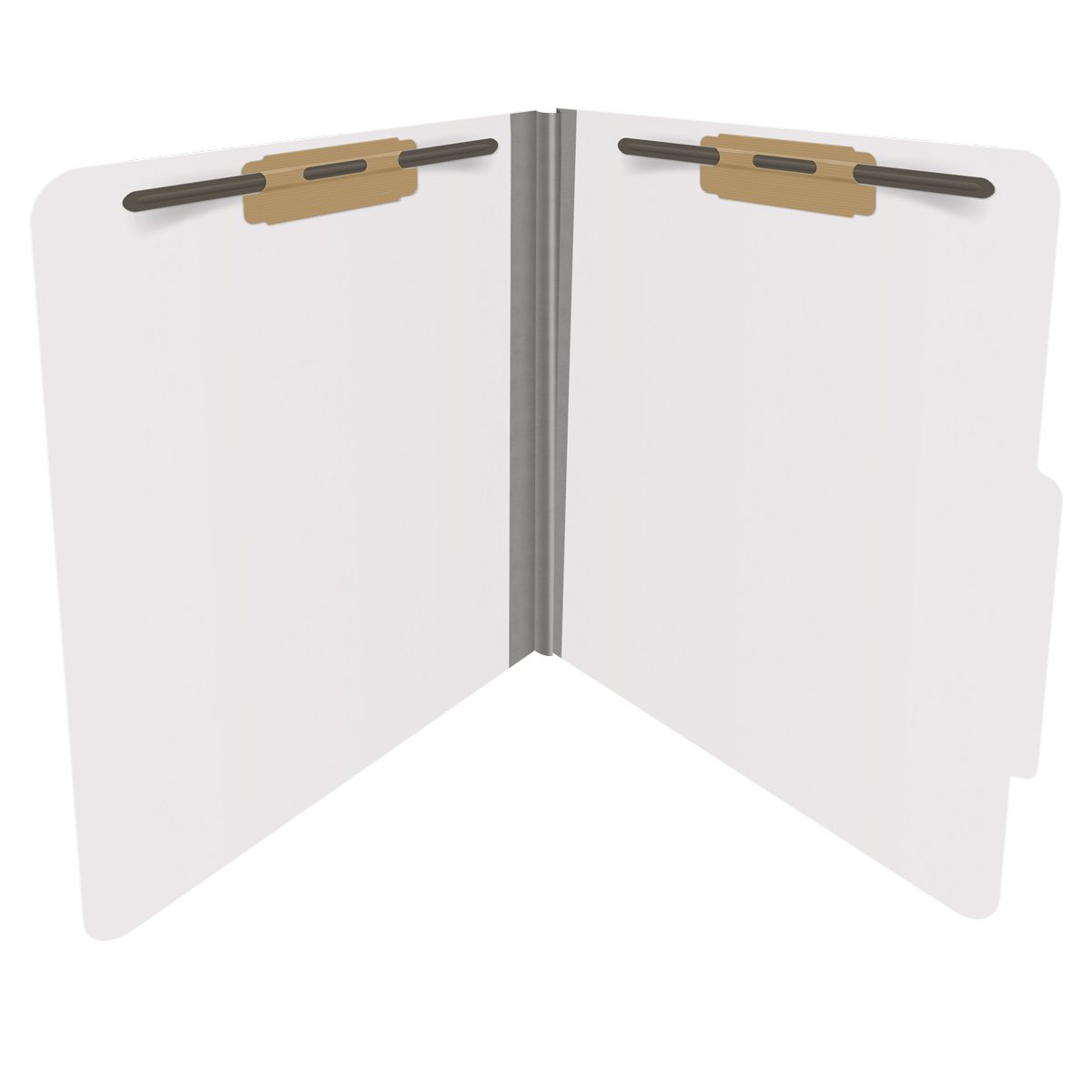 White letter size top tab classification folder with 2" gray tyvek expansion and 2" bonded fasteners on inside front and inside back. 18 pt. paper stock. Packaged 25/125.