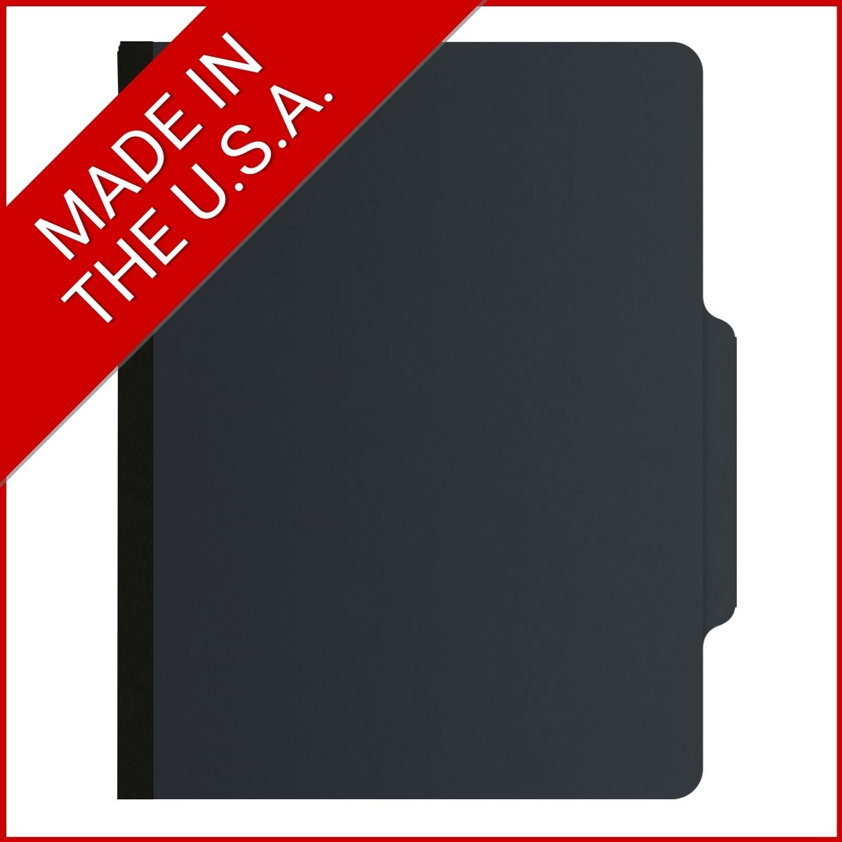 Black letter size top tab classification folder with 2" gray tyvek expansion and 2" bonded fasteners on inside front and inside back. 25 pt type 3 pressboard stock. Packaged 25/125.