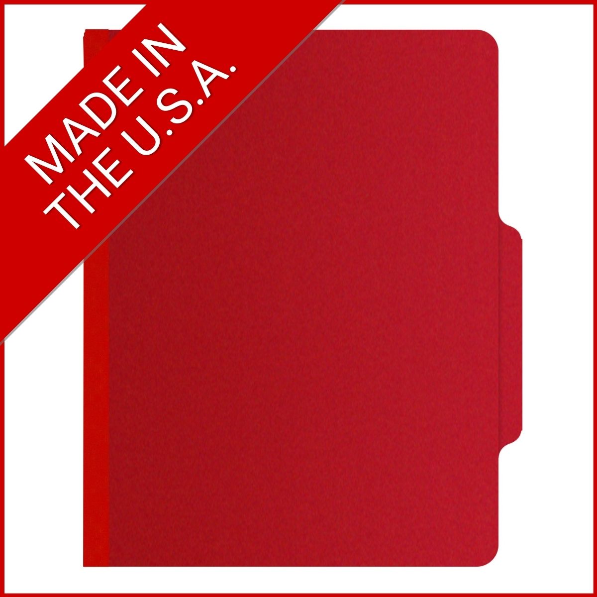 Deep red letter size top tab classification folder with 2" gray tyvek expansion and 2" bonded fasteners on inside front and inside back. 25 pt type 3 pressboard stock. Packaged 25/125