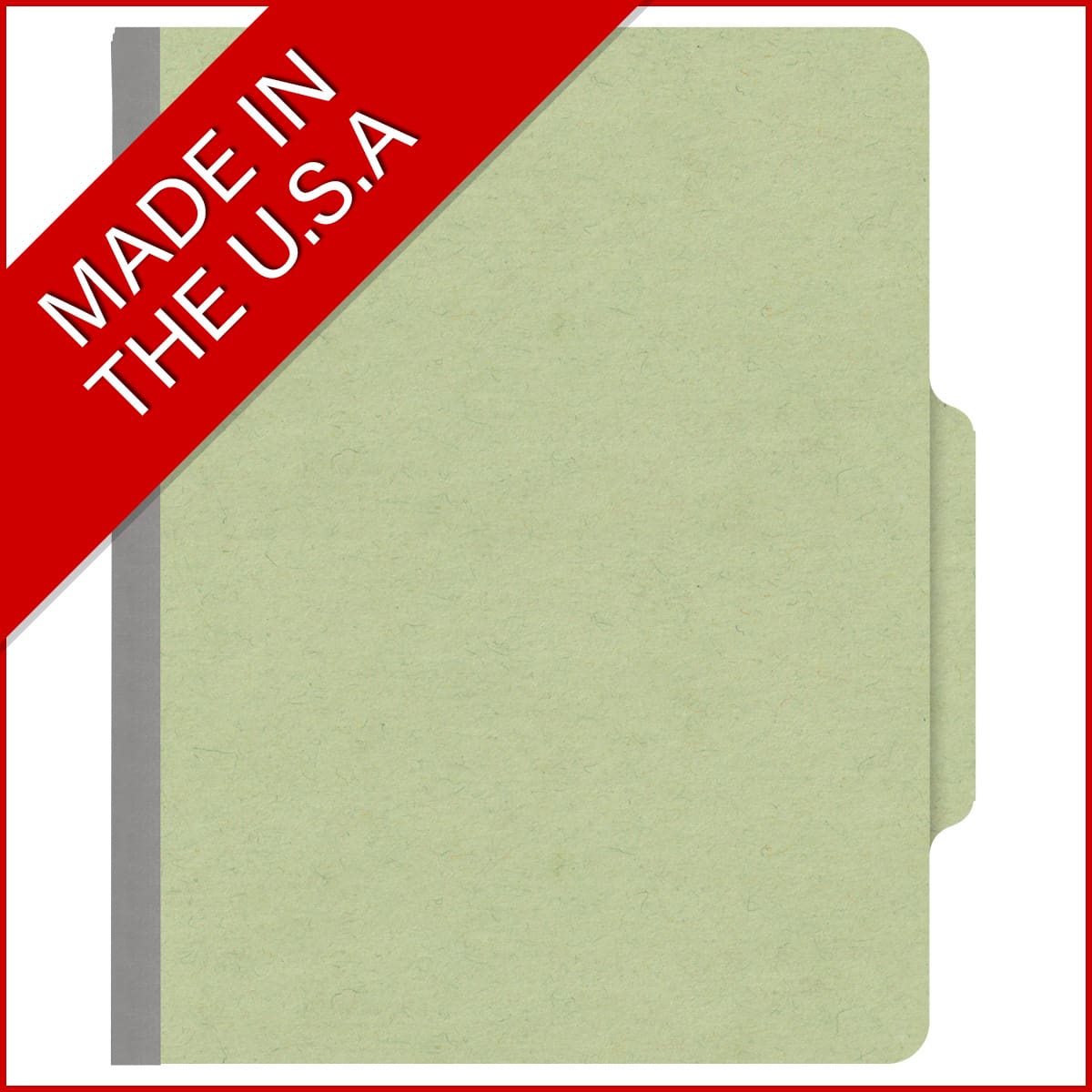 Peridot green letter size top tab classification folder with 2" dark green tyvek expansion and 2" bonded fasteners on inside front and inside back. 25 pt type 3 pressboard stock, 25/Box