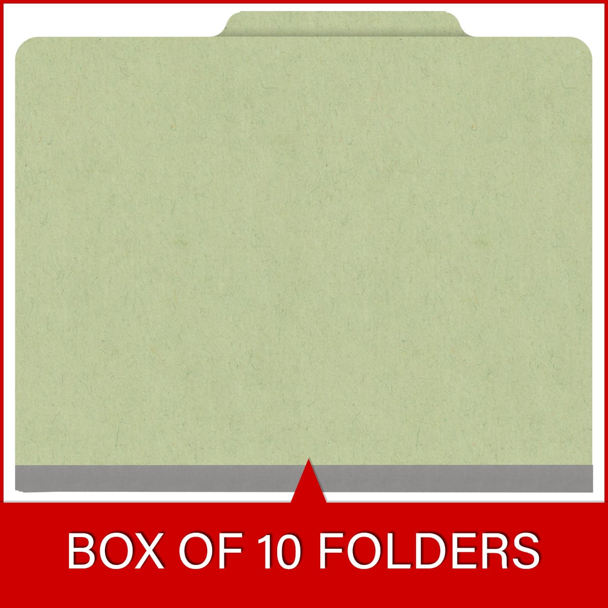 Peridot green letter size top tab classification folder with 2" dark green tyvek expansion and 2" bonded fasteners on inside front and inside back. 25 pt type 3 pressboard stock. Packaged 25/125.