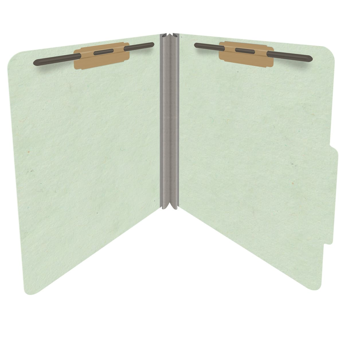 Pale green letter size top tab classification folder with 2" gray tyvek expansion and 2" bonded fasteners on inside front and inside back. 25 pt type 3 pressboard stock. Packaged 25/125.