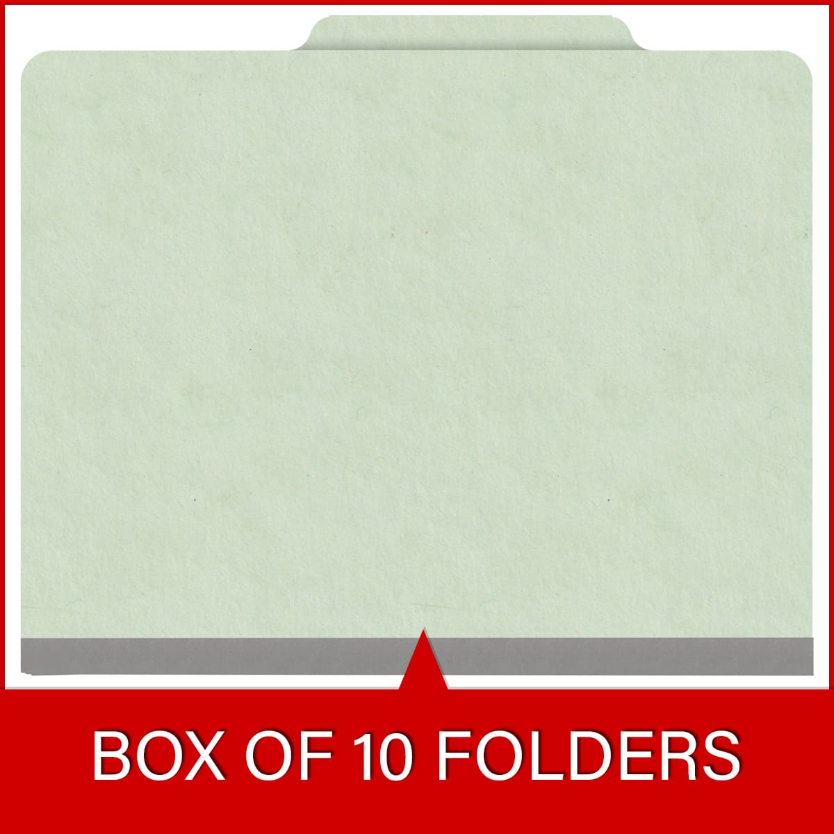 Pale green letter size top tab classification folder with 2" gray tyvek expansion and 2" bonded fasteners on inside front and inside back. 25 pt type 3 pressboard stock. Packaged 25/125.