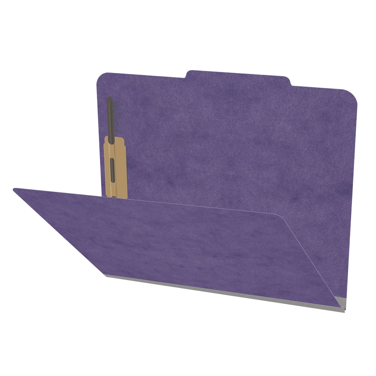 Purple letter size top tab classification folder with 2" gray tyvek expansion and 2" bonded fasteners on inside front and inside back. 25 pt type 3 pressboard stock. Packaged 25/125.