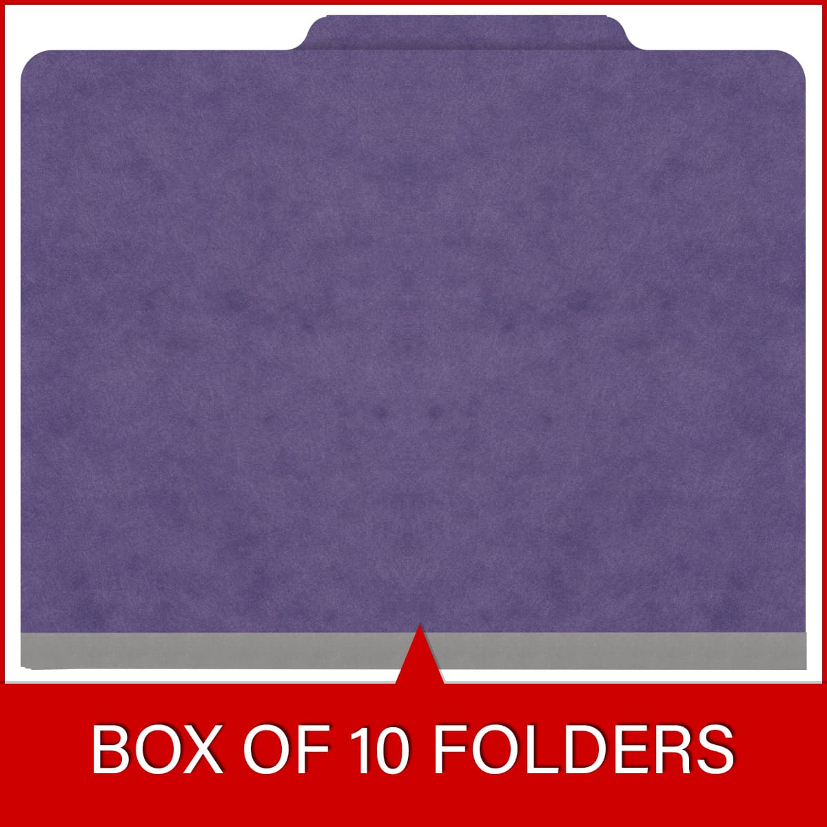 Purple letter size top tab classification folder with 2" gray tyvek expansion and 2" bonded fasteners on inside front and inside back. 25 pt type 3 pressboard stock. Packaged 25/125.
