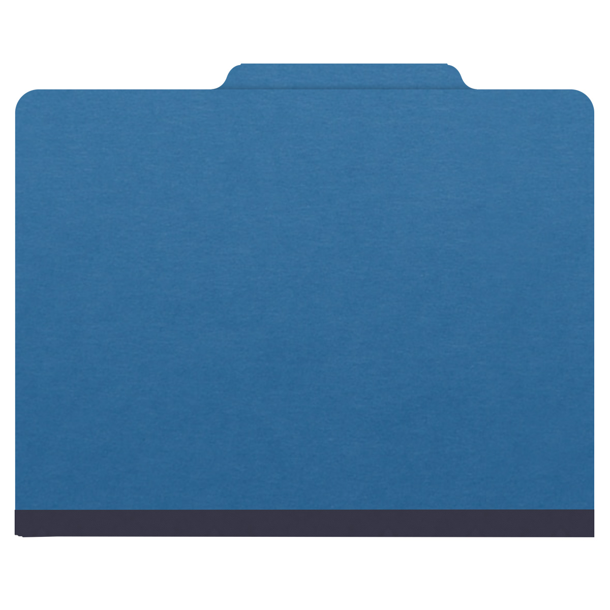 Royal blue letter size top tab classification folder with 2" dark blue tyvek expansion and 2" bonded fasteners on inside front and inside back. 25 pt type 3 pressboard stock. Packaged 25/125