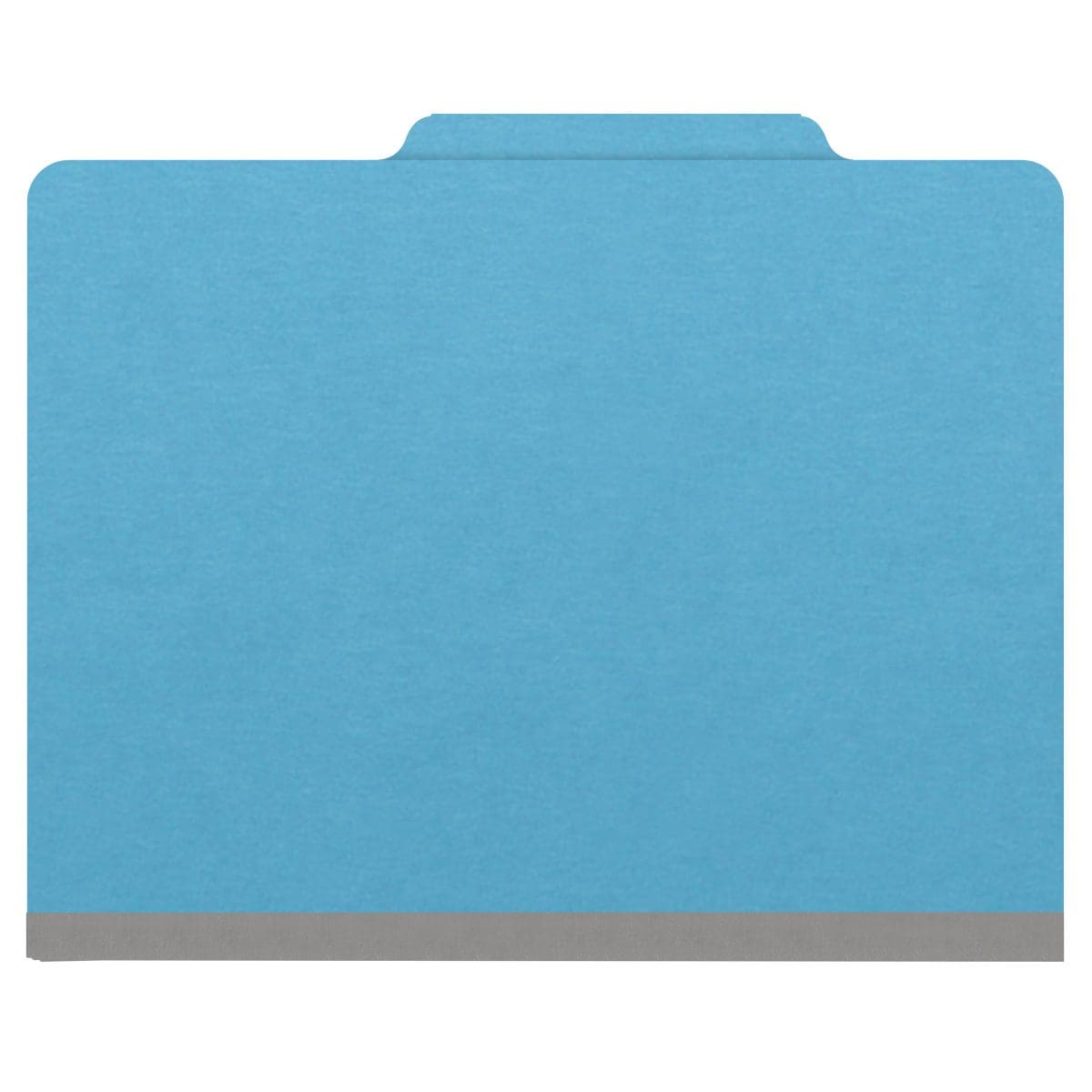 Blue letter size top tab classification folder with 2" gray tyvek expansion, with 2" bonded fasteners on inside front and inside back and 1" duo fastener on divider. 18 pt. paper stock and 17 pt brown kraft dividers. Packaged 10/50.