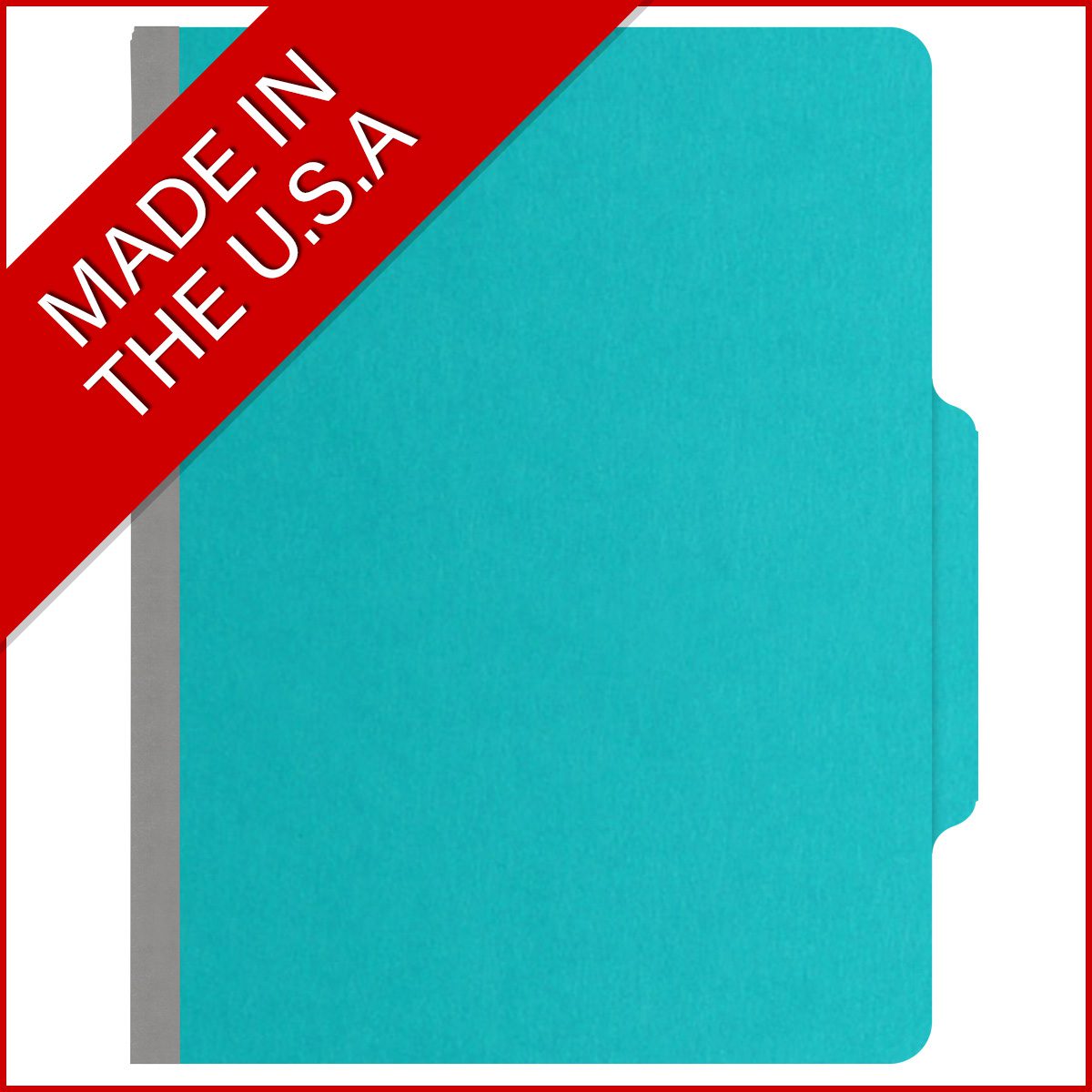 Light blue letter size top tab classification folder with 2" gray tyvek expansion, with 2" bonded fasteners on inside front and inside back and 1" duo fastener on divider. 18 pt. paper stock and 17 pt brown kraft dividers. Packaged 10/50.