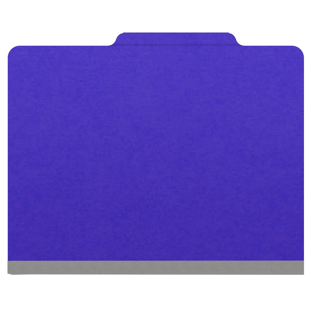 Purple letter size top tab classification folder with 2" gray tyvek expansion, with 2" bonded fasteners on inside front and inside back and 1" duo fastener on divider. 18 pt. paper stock and 17 pt brown kraft dividers. Packaged 10/50.