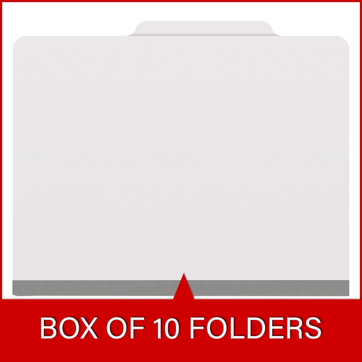 White letter size top tab classification folder with 2" gray tyvek expansion, with 2" bonded fasteners on inside front and inside back and 1" duo fastener on divider. 18 pt. paper stock and 17 pt brown kraft dividers. Packaged 10/50.