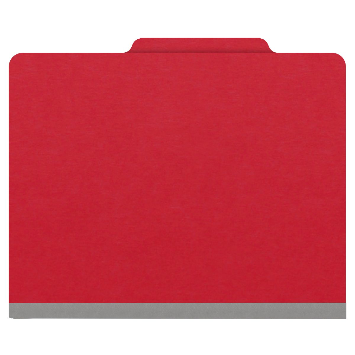 Red letter size top tab classification folder with 2" gray tyvek expansion, with 2" bonded fasteners on inside front and inside back and 1" duo fastener on dividers. 18 pt. paper stock and 17 pt brown kraft dividers. Packaged 10/50.