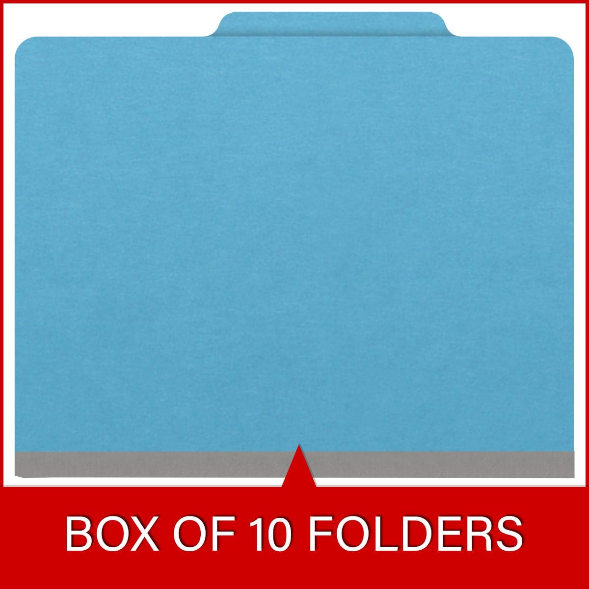 Blue letter size top tab classification folder with 3" gray tyvek expansion, with 2" bonded fasteners on inside front and inside back and 1" duo fastener on dividers. 18 pt. paper stock and 17 pt brown kraft dividers. Packaged 10/50.