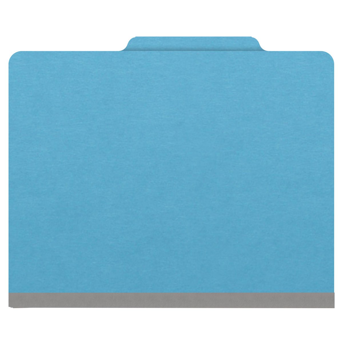 Blue letter size top tab classification folder with 3" gray tyvek expansion, with 2" bonded fasteners on inside front and inside back and 1" duo fastener on dividers. 18 pt. paper stock and 17 pt brown kraft dividers. Packaged 10/50.