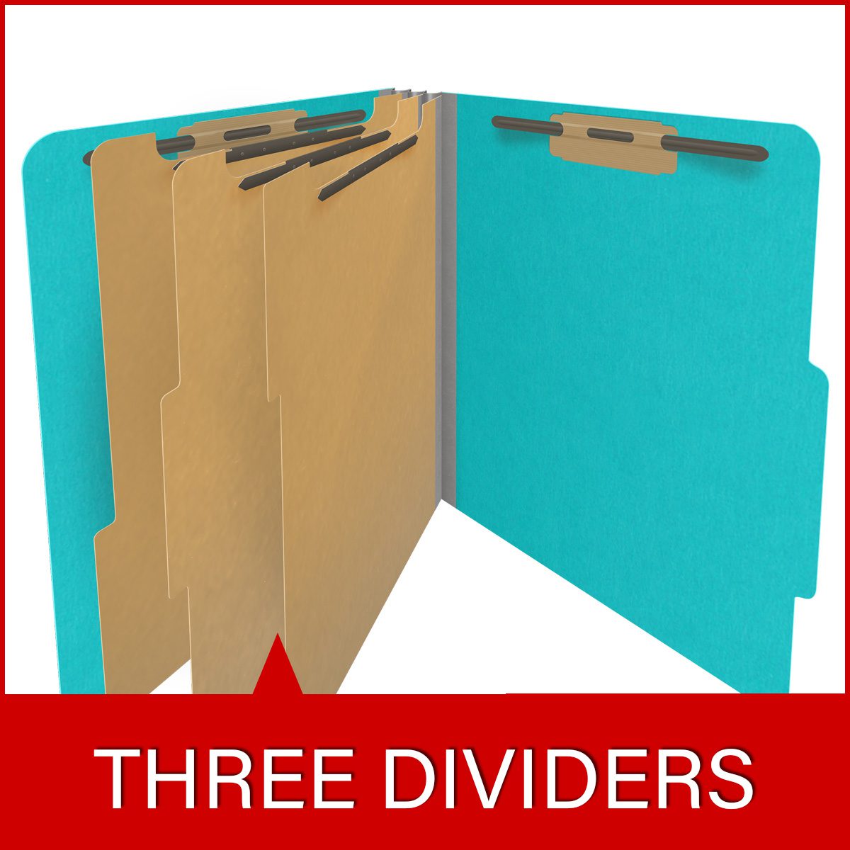 Light blue letter size top tab classification folder with 3" gray tyvek expansion, with 2" bonded fasteners on inside front and inside back and 1" duo fastener on dividers. 18 pt. paper stock and 17 pt brown kraft dividers, 10/Box