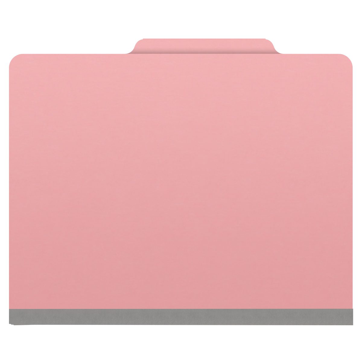 Pink letter size top tab classification folder with 3" gray tyvek expansion, with 2" bonded fasteners on inside front and inside back and 1" duo fastener on dividers. 18 pt. paper stock and 17 pt brown kraft dividers. Packaged 10/50.