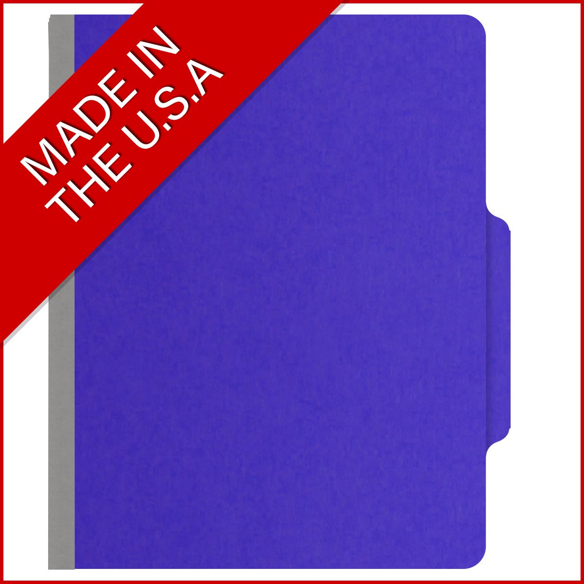 Purple letter size top tab classification folder with 3" gray tyvek expansion, with 2" bonded fasteners on inside front and inside back and 1" duo fastener on dividers. 18 pt. paper stock and 17 pt brown kraft dividers. Packaged 10/50.