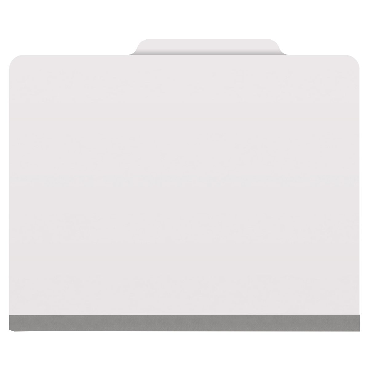 White letter size top tab classification folder with 3" gray tyvek expansion, with 2" bonded fasteners on inside front and inside back and 1" duo fastener on dividers. 18 pt. paper stock and 17 pt brown kraft dividers. Packaged 10/50.