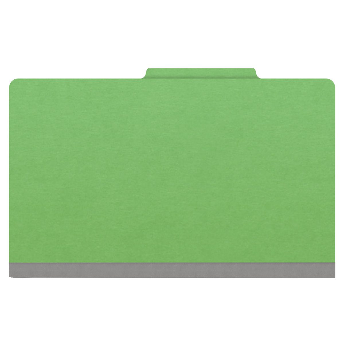 Green legal size top tab classification folder with 2" gray tyvek expansion. 18 pt. paper stock. Packaged 25/125.