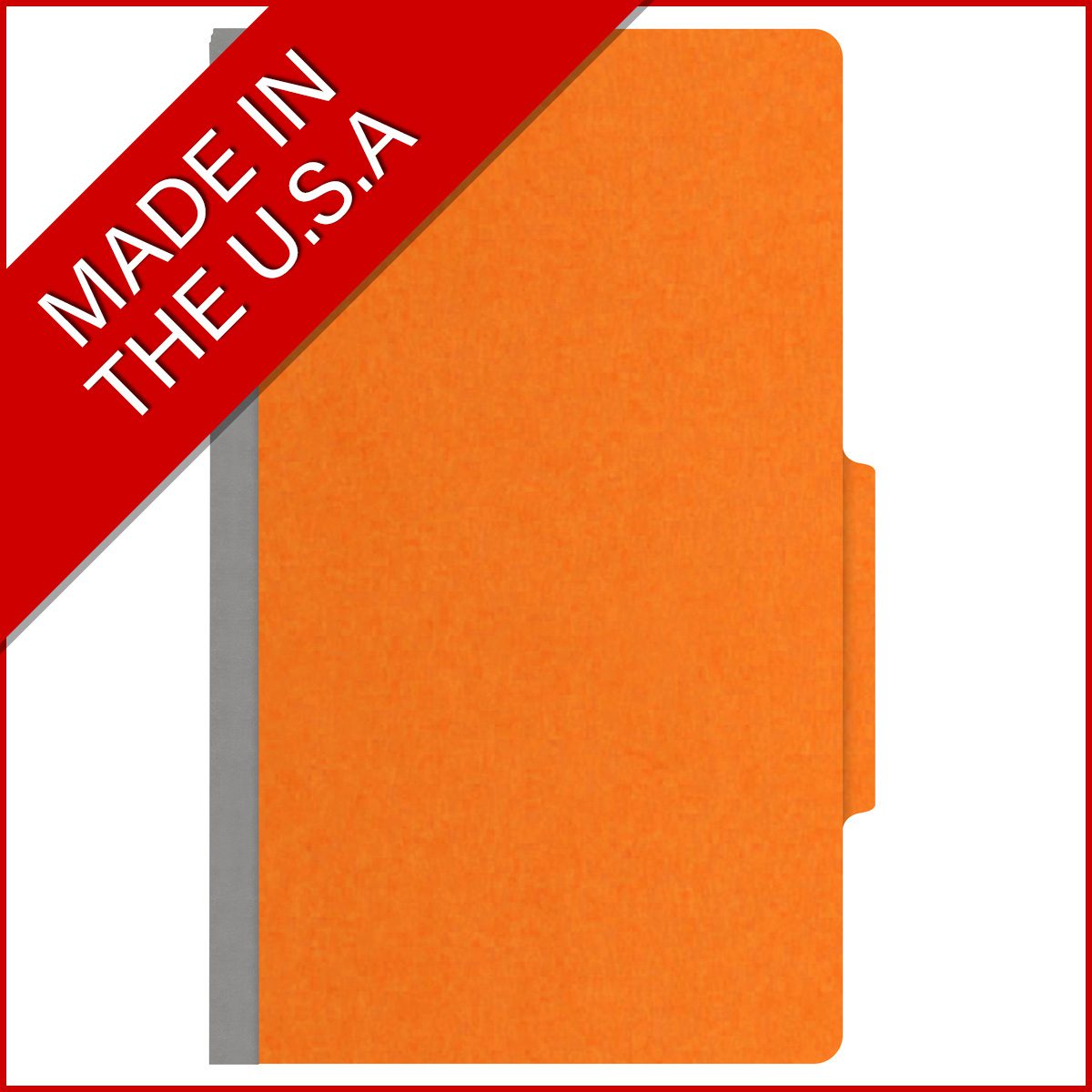 Orange legal size top tab classification folder with 2" gray tyvek expansion. 18 pt. paper stock. Packaged 25/125.