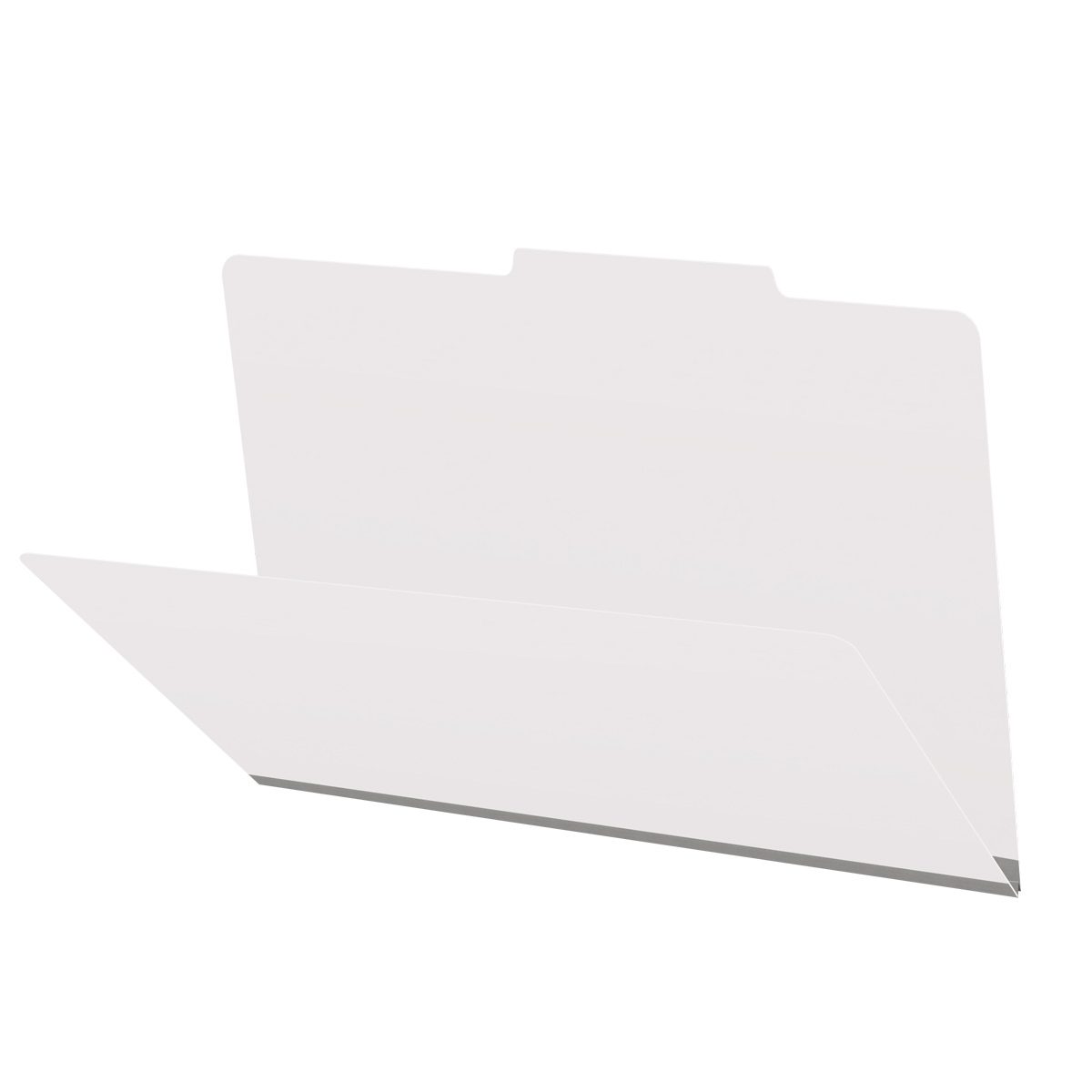 White legal size top tab classification folder with 2" gray tyvek expansion. 18 pt. paper stock. Packaged 25/125.