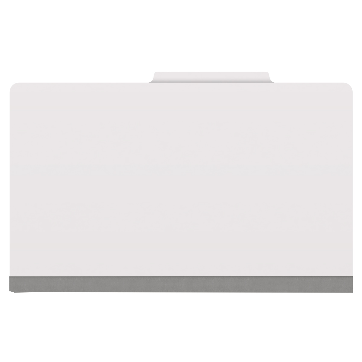White legal size top tab classification folder with 2" gray tyvek expansion. 18 pt. paper stock. Packaged 25/125.