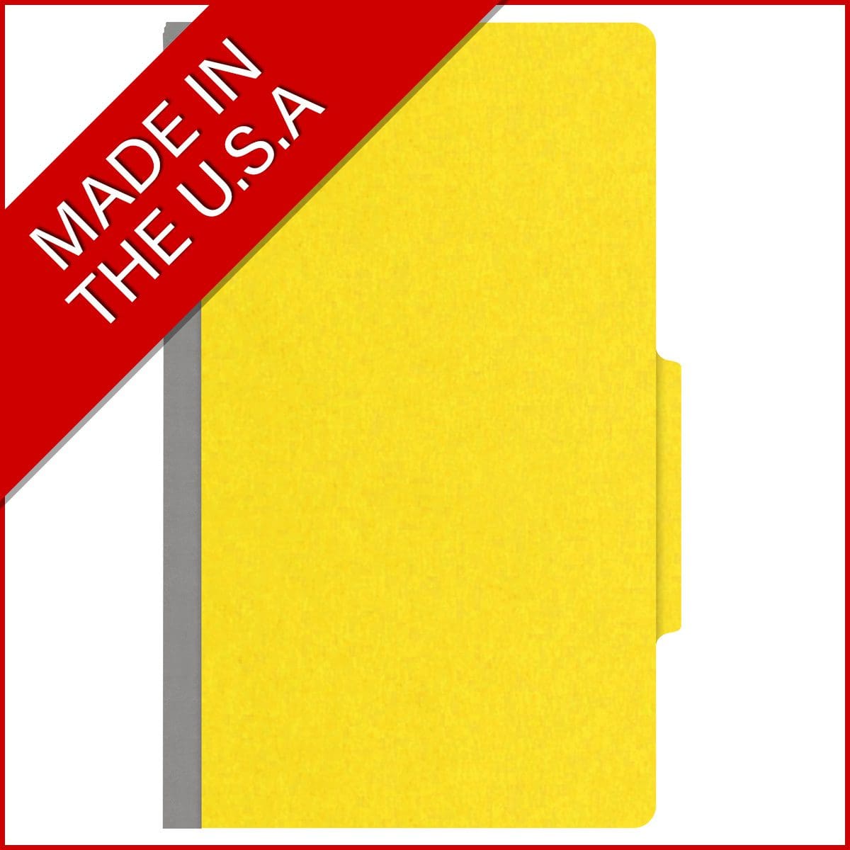 Yellow legal size top tab classification folder with 2" gray tyvek expansion. 18 pt. paper stock. Packaged 25/125.