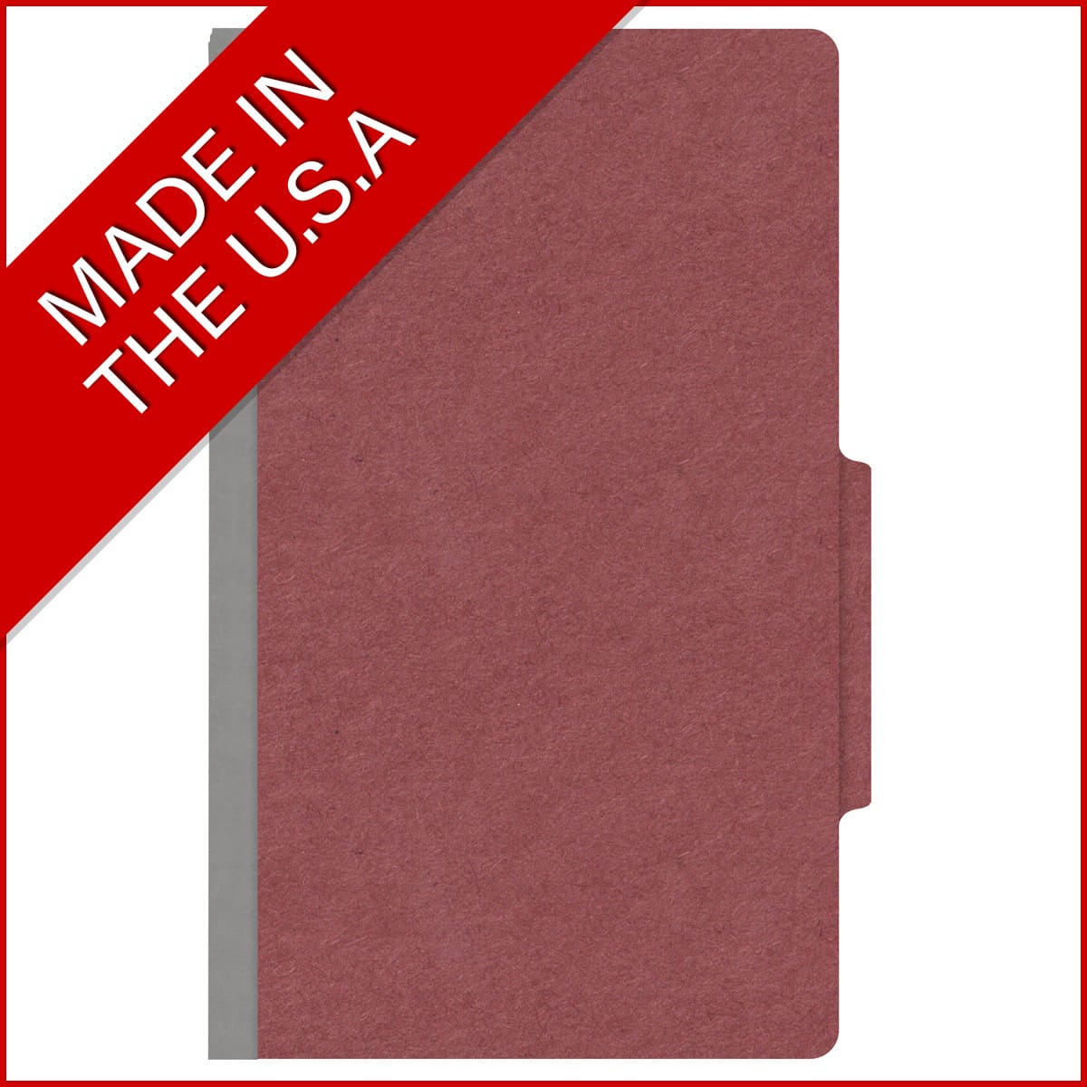 Dark red legal size top tab classification folder with 2" russet brown tyvek expansion. 25 pt type 3 pressboard stock. Packaged 25/125.