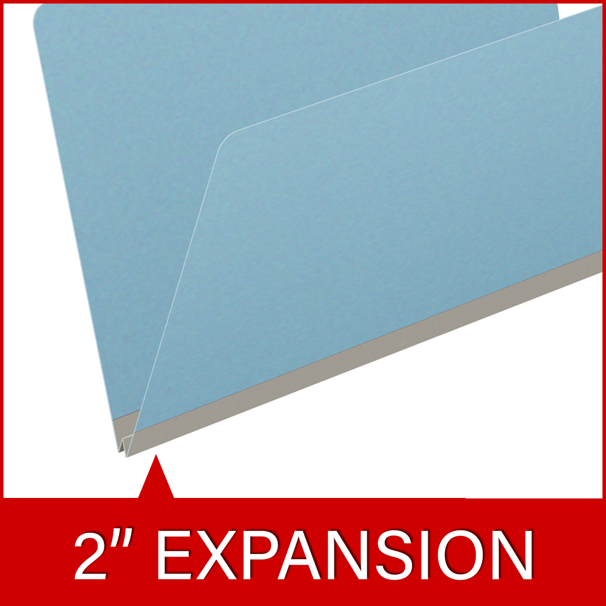 Blue legal size top tab classification folder with 2" gray tyvek expansion. 25 pt type 3 pressboard stock. Packaged 25/125.