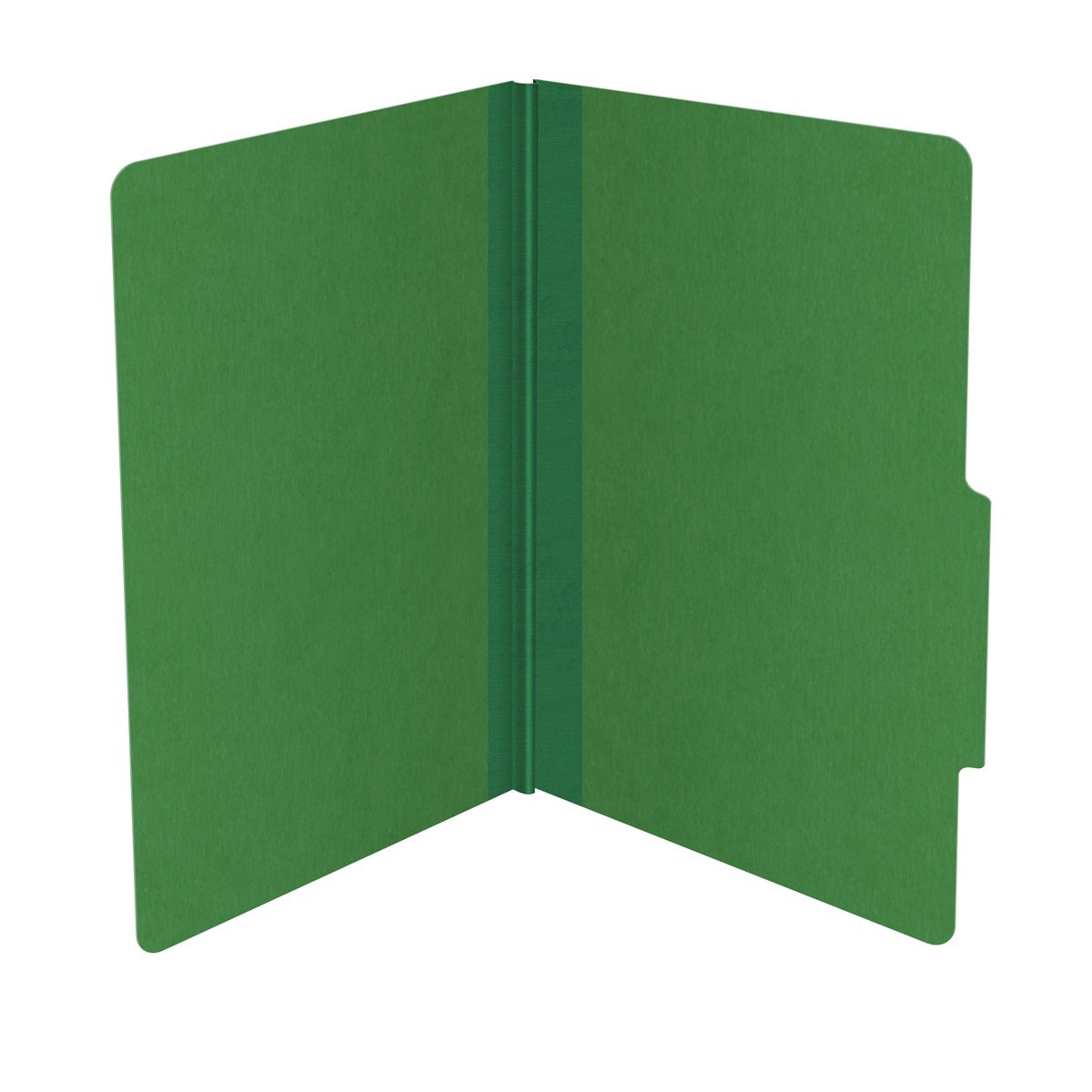 Moss green legal size top tab classification folder with 2" dark green tyvek expansion. 25 pt type 3 pressboard stock. Packaged 25/125