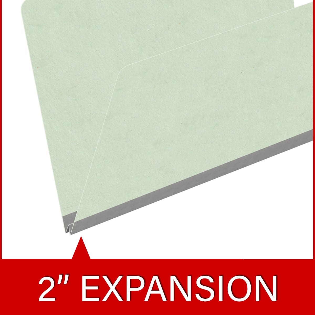 Pale green legal size top tab classification folder with 2" gray tyvek expansion. 25 pt type 3 pressboard stock. Packaged 25/125.