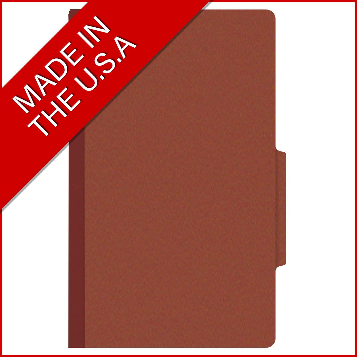 Red legal size top tab classification folder with 2" russet brown tyvek expansion. 25 pt type 3 pressboard stock. Packaged 25/125.