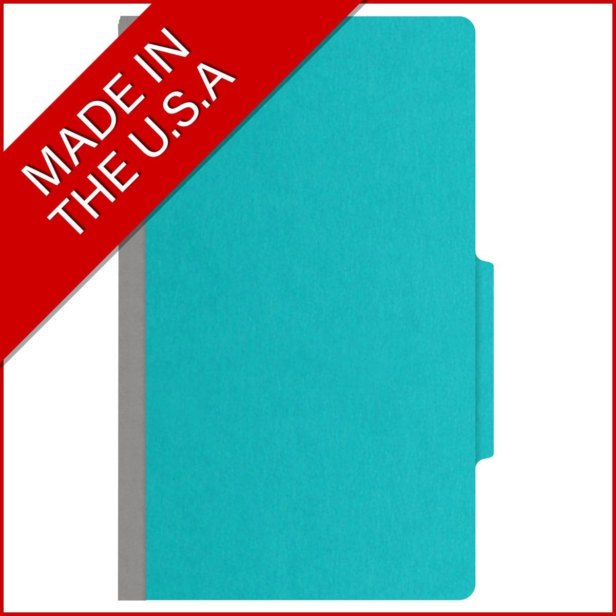 Light blue legal size top tab classification folder with 2" gray tyvek expansion and 2" bonded fasteners on inside front and inside back. 18 pt. paper stock. Packaged 25/125.