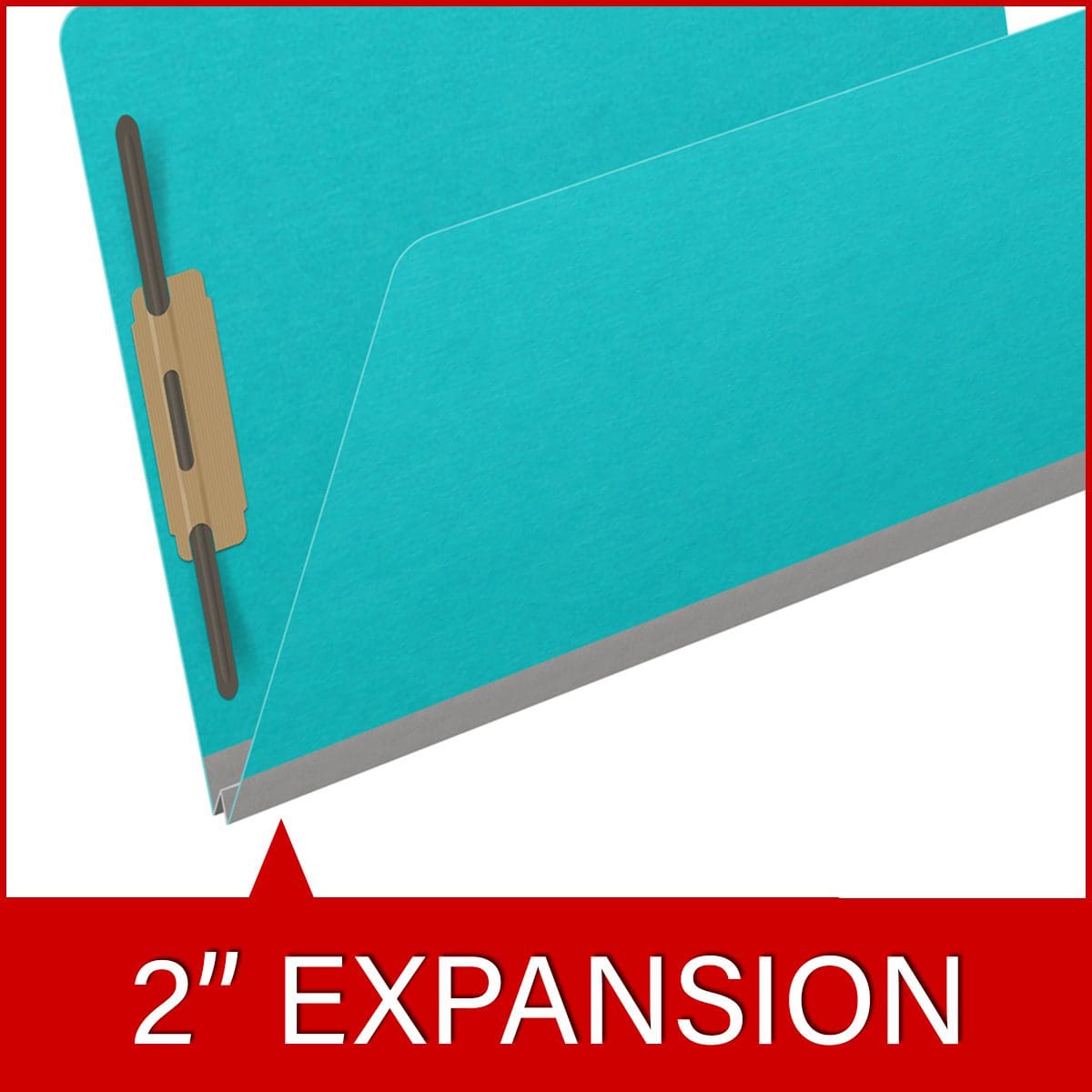Light blue legal size top tab classification folder with 2" gray tyvek expansion and 2" bonded fasteners on inside front and inside back. 18 pt. paper stock, 25/Box