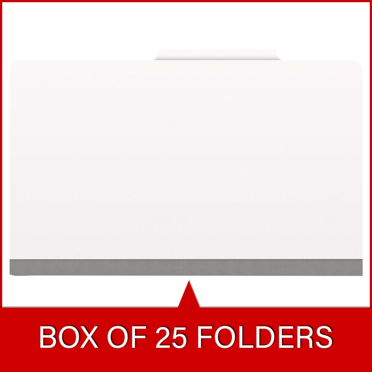 White legal size top tab classification folder with 2" gray tyvek expansion and 2" bonded fasteners on inside front and inside back. 18 pt. paper stock. Packaged 25/125.