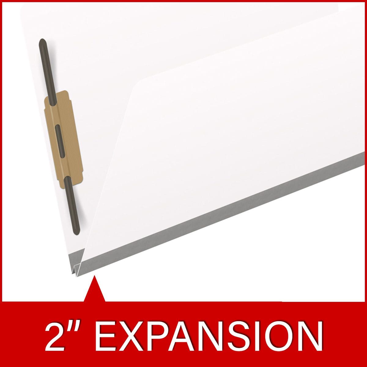 White legal size top tab classification folder with 2" gray tyvek expansion and 2" bonded fasteners on inside front and inside back. 18 pt. paper stock, 25/Box