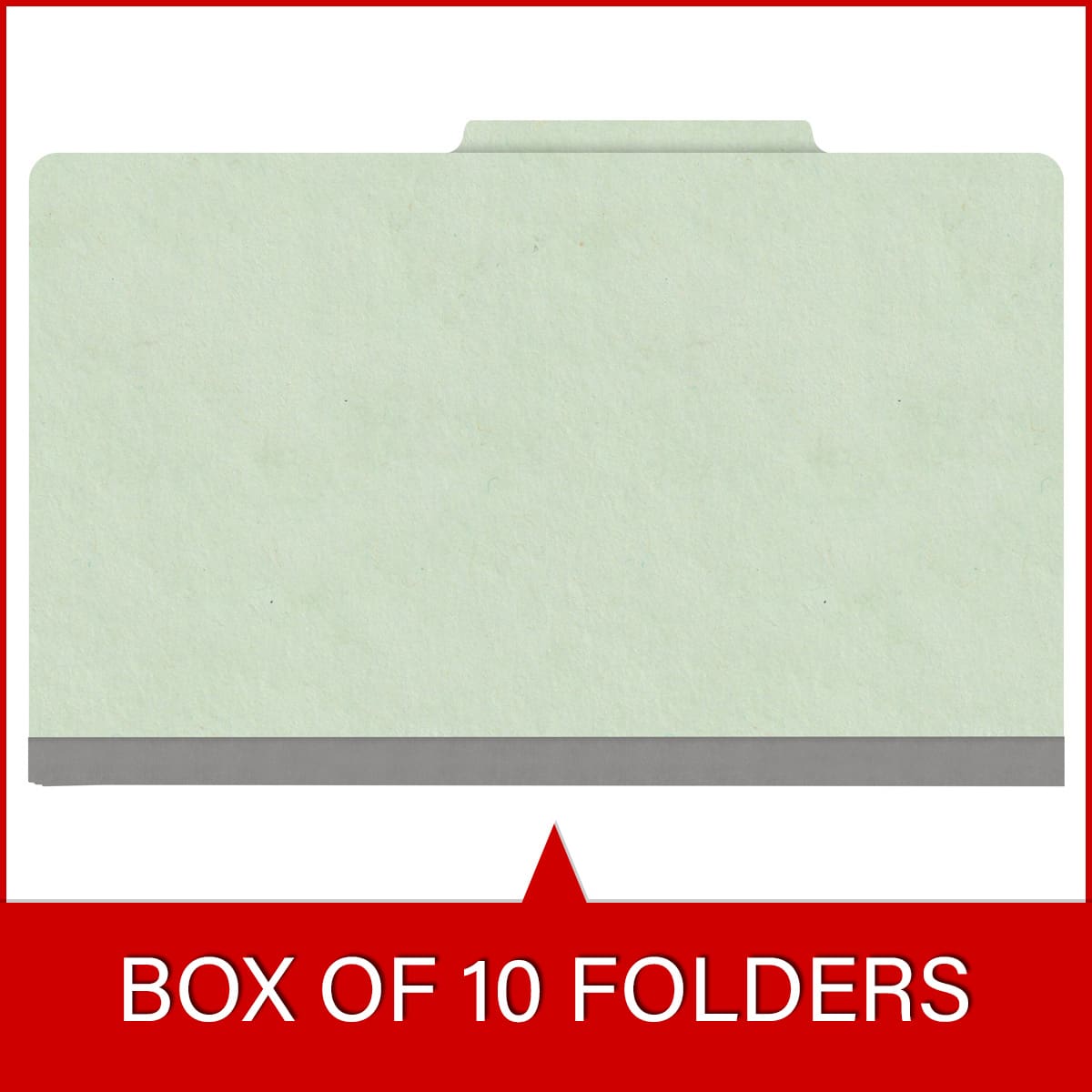 Pale green legal size top tab classification folder with 2" gray tyvek expansion and 2" bonded fasteners on inside front and inside back. 25 pt type 3 pressboard stock, 25/Box
