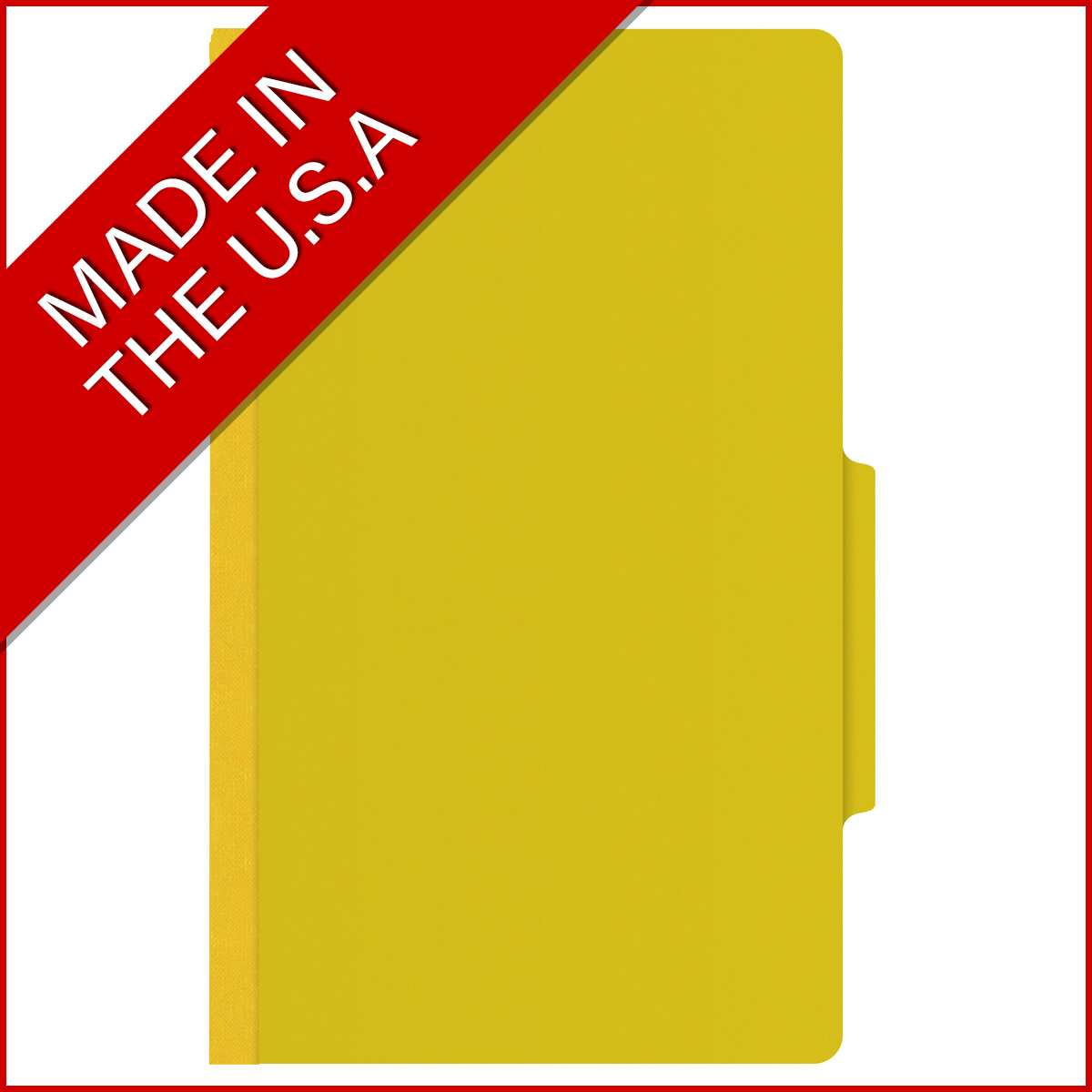 Yellow legal size top tab classification folder with 2" lemon yellow tyvek expansion and 2" bonded fasteners on inside front and inside back. 25 pt type 3 pressboard stock. Packaged 25/125.