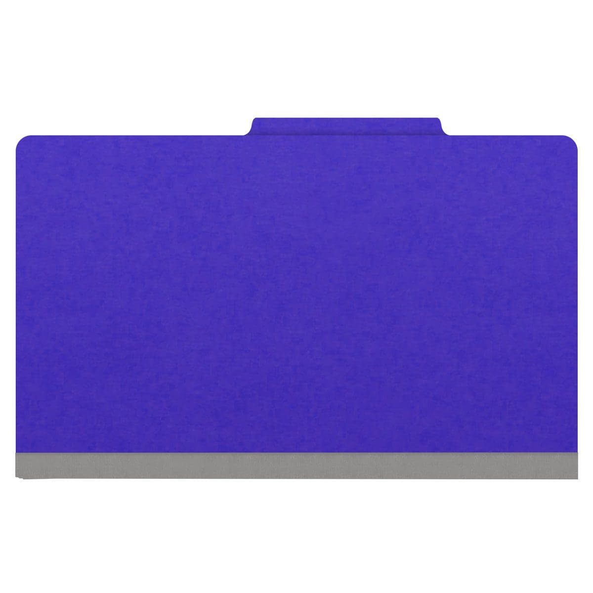 Purple legal size top tab classification folder with 3" gray tyvek expansion, with 2" bonded fasteners on inside front and inside back and 1" duo fastener on dividers. 18 pt. paper stock and 17 pt brown kraft dividers. Packaged 10/50.