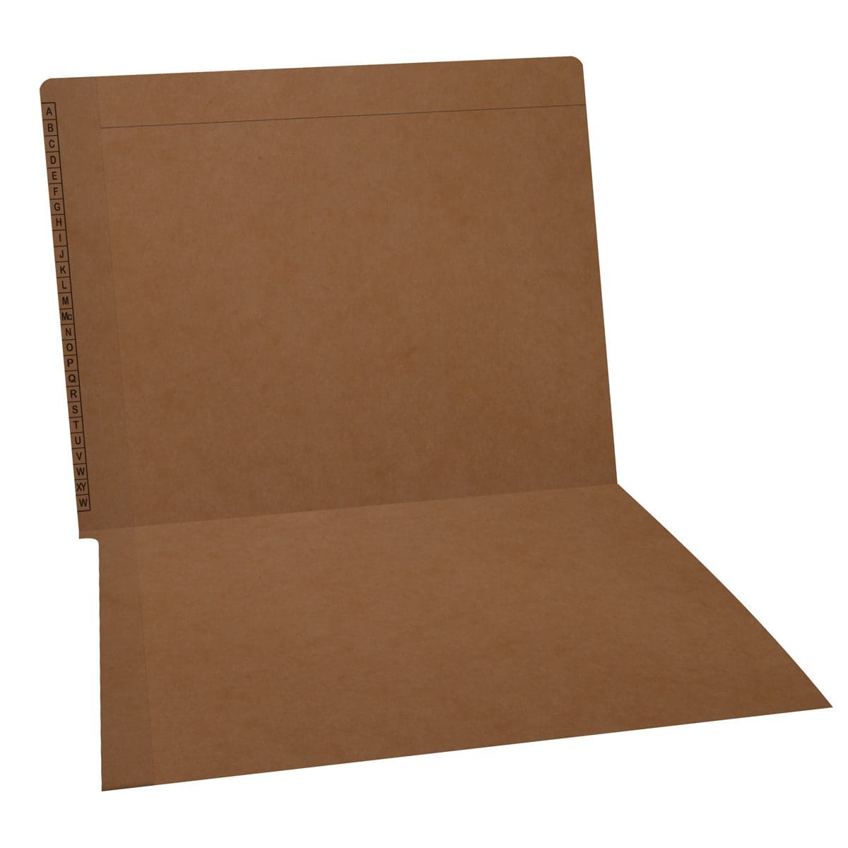 Kraft Kardex match letter size reinforced top and end tab folder with A-Z scale printed on left end tab. 11 pt kraft stock. Packaged 100/500