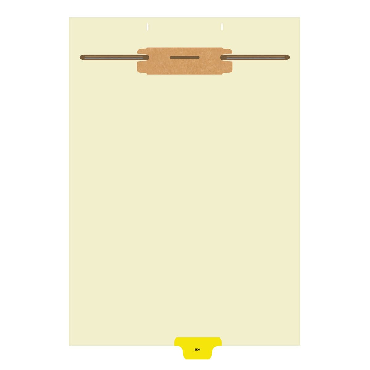 Ivory letter size end tab fileback divider with position 5 tab printed EKG and mylared in yellow and a 2" bonded fastener below score. 125# manila stock, 50/Box