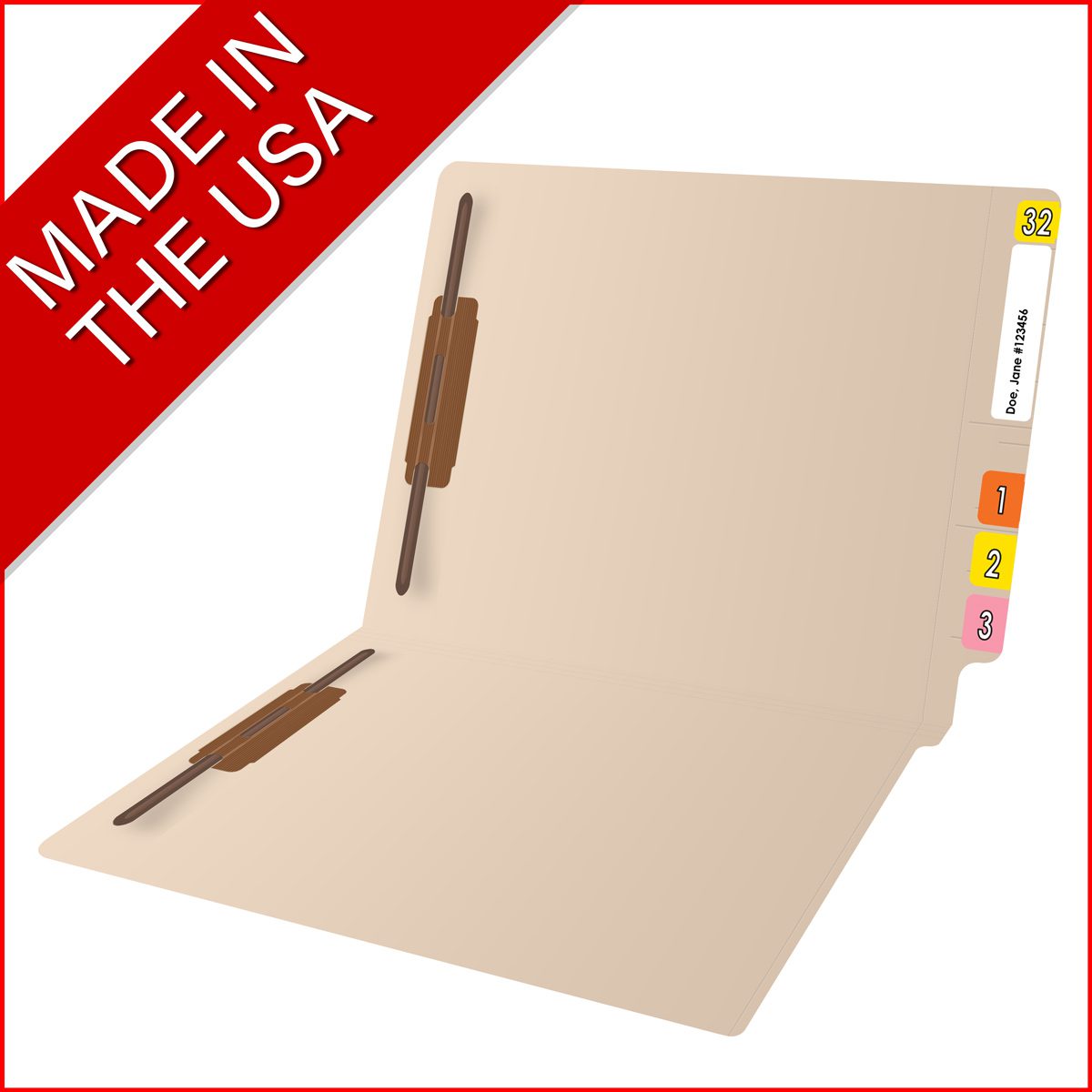 Manila letter size reinforced end tab folder with 2" bonded fastener on inside front and back. 11 pt manila stock. Bulk Box of 250.