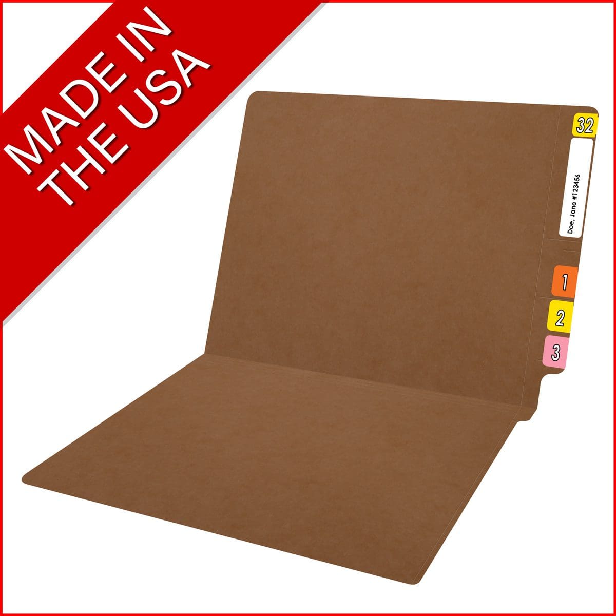 Kraft letter size reinforced end tab folder. 11 pt kraft stock, 100/Box