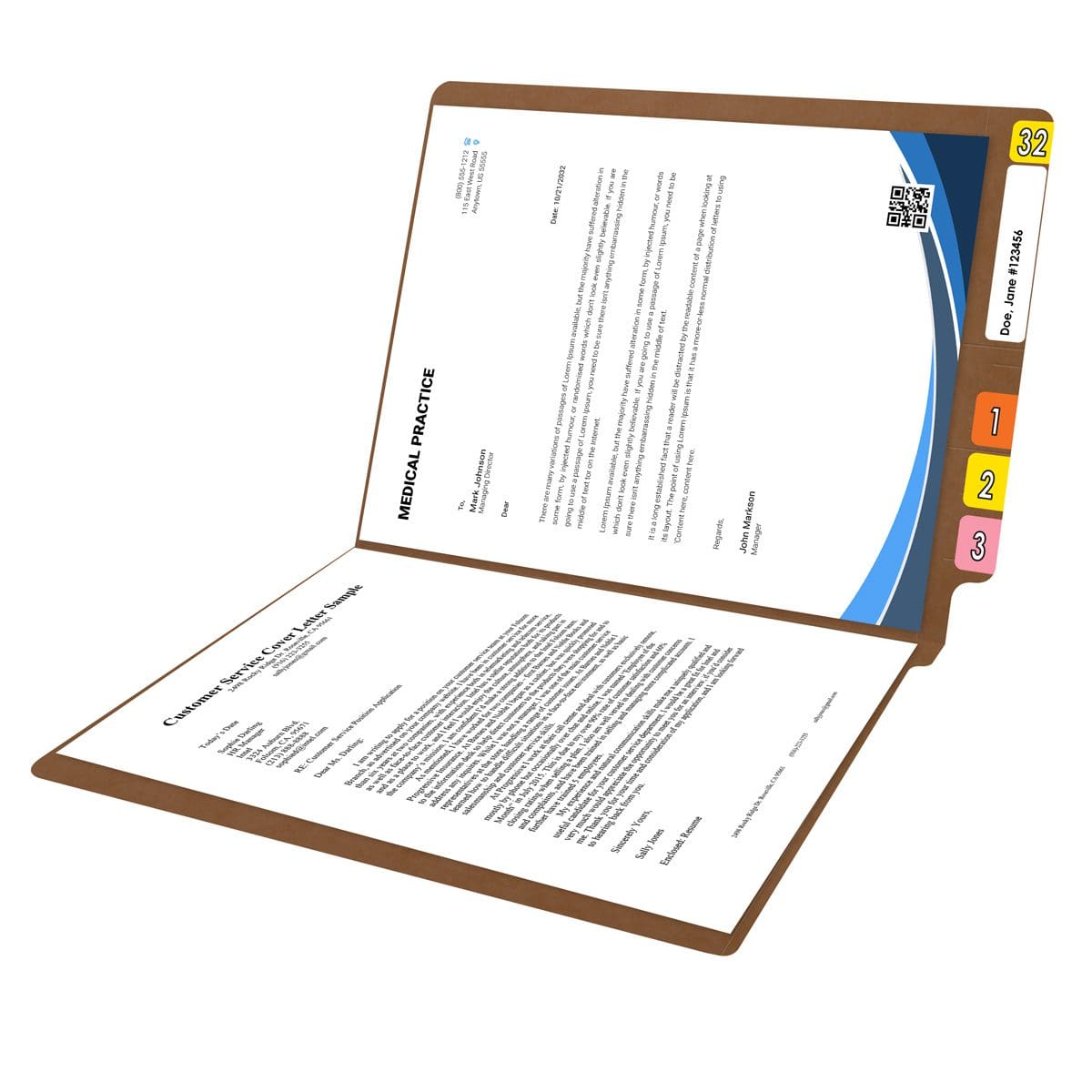 Kraft letter size reinforced end tab folder. 11 pt kraft stock. Packaged 100/500