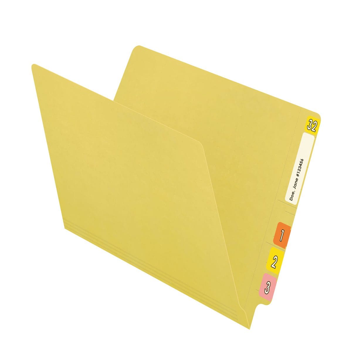 Yellow letter size reinforced end tab folder. 11 pt yellow stock. Packaged 100/500