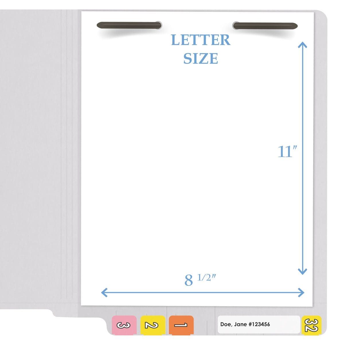White letter size reinforced end tab folder with 2" bonded fastener on inside back. 11 pt white stock, 50/Box