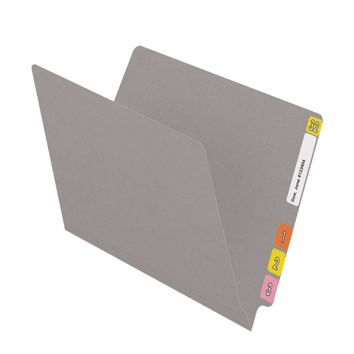 Gray letter size reinforced end tab folder. 14 pt gray stock. Packaged 50/250