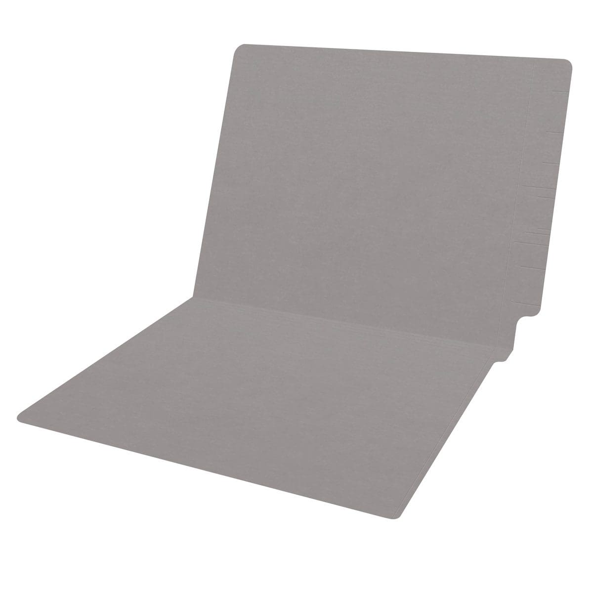 Gray letter size reinforced end tab folder. 14 pt gray stock. Packaged 50/250