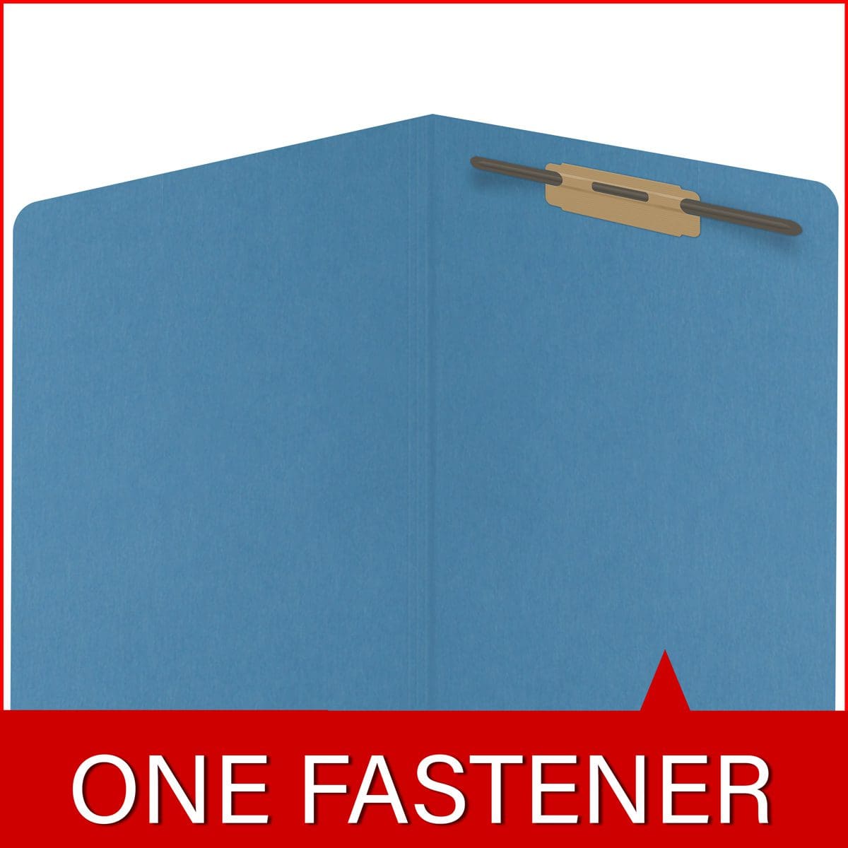 Blue letter size reinforced end tab folder with 2" bonded fastener on inside back. 14 pt blue stock. Packaged 50/250