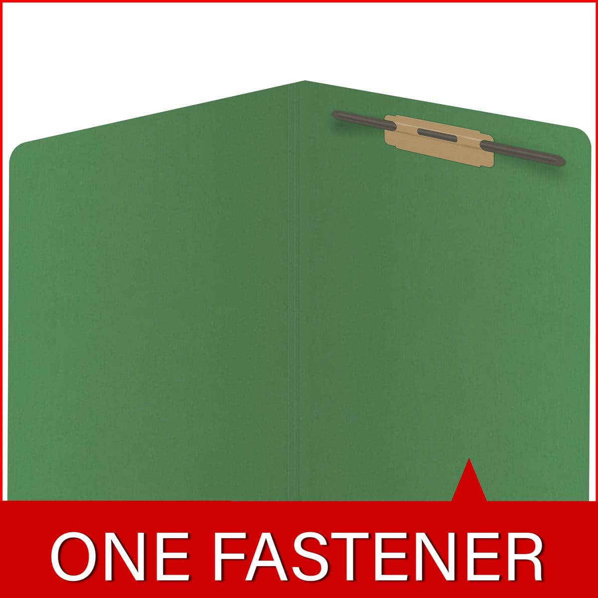 Green letter size reinforced end tab folder with 2" bonded fastener on inside back. 14 pt green stock, 50/Box